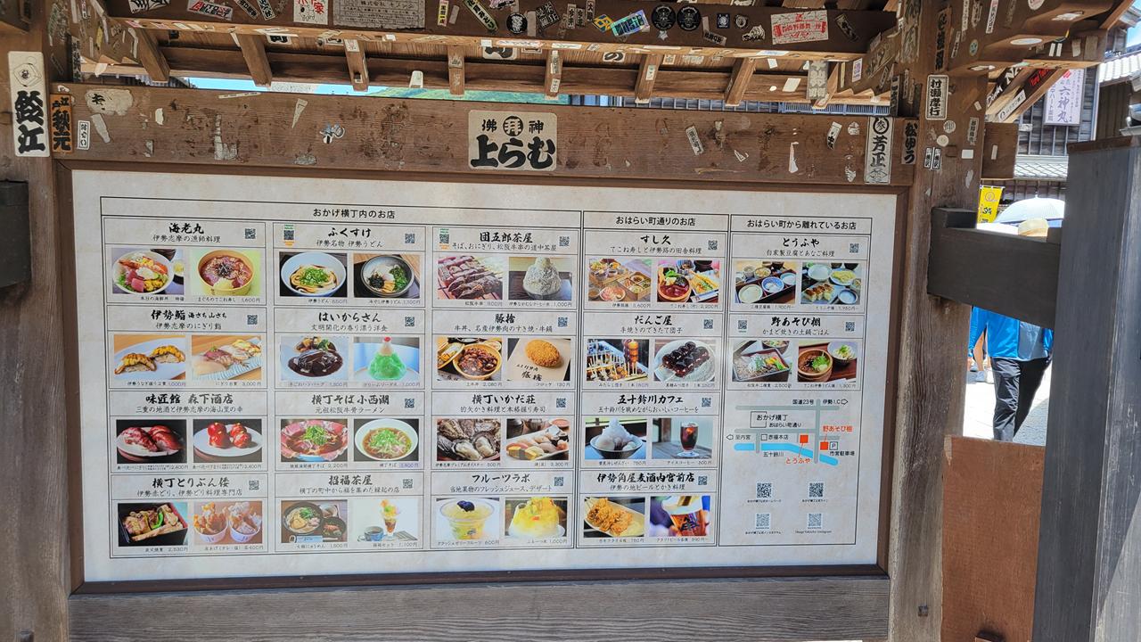 おかげ横丁でランチが食べ歩きができるお店一覧看板