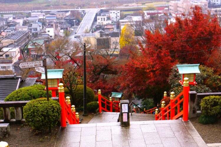 紅葉がきれいな足利織姫神社の参道・階段